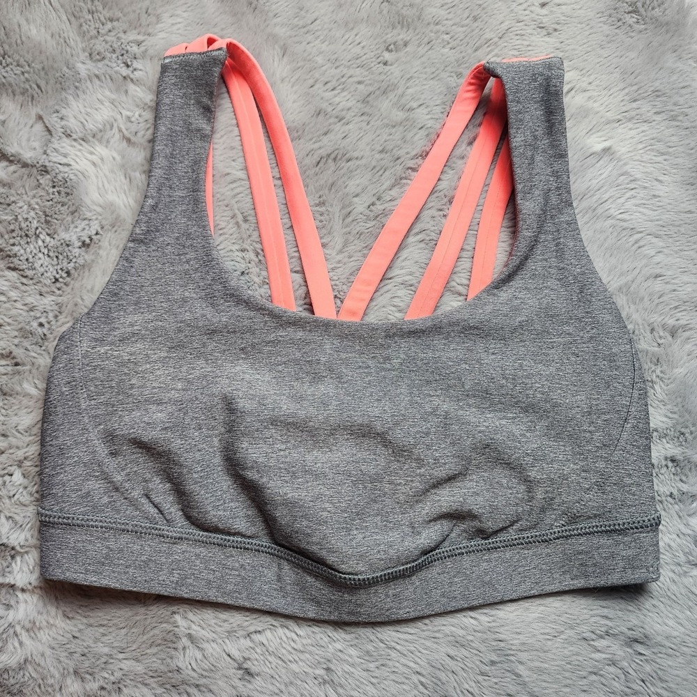Lululemon Free To Be Wild Strappy Back Sports Bra Gray Pink Size 6